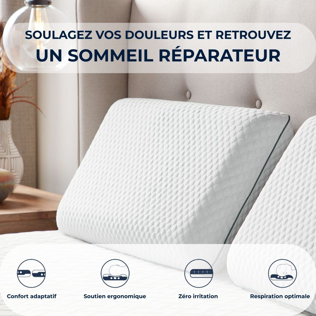 L’OREILLER ÉRGONOMIQUE CONÇU AVEC DES PRATICIENS